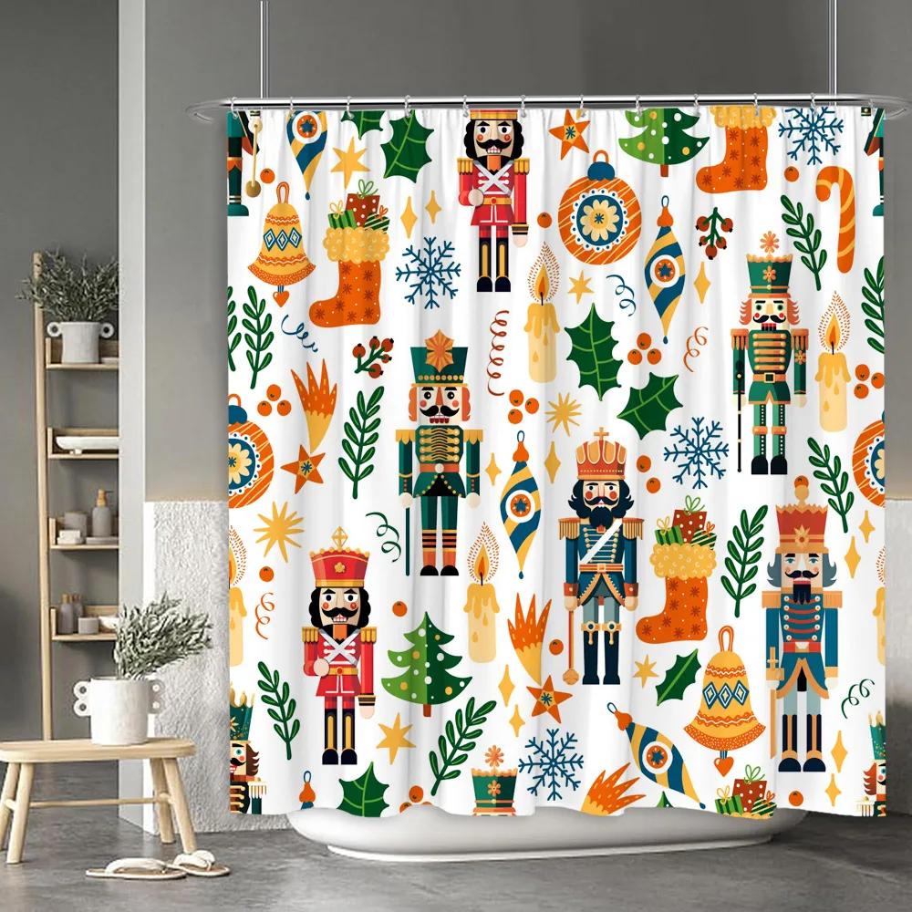 Christmas Shower Curtain Santa Claus Snowman Moose Cartoon Christmas Tree Winter Home Polyester Fabric Bathroom Decor Curtains