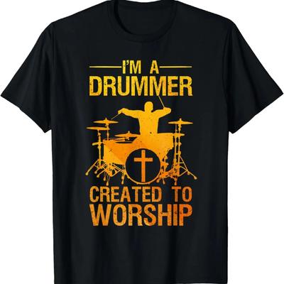 Funny Christian Drummer Art For Men Women Drum Player Lover T-Shirt(1)
