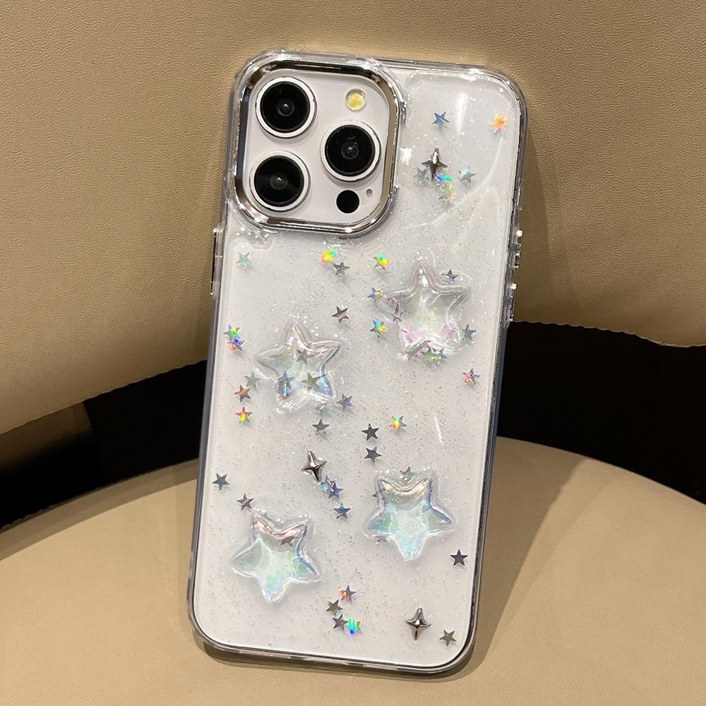 Capa de Celular Ins Coreana Gradiente Estrela Bling Glitter Para iPhone 16 15 14 13 12 11 Pro Max Plus Brilhante Transparente À Prova de Choque