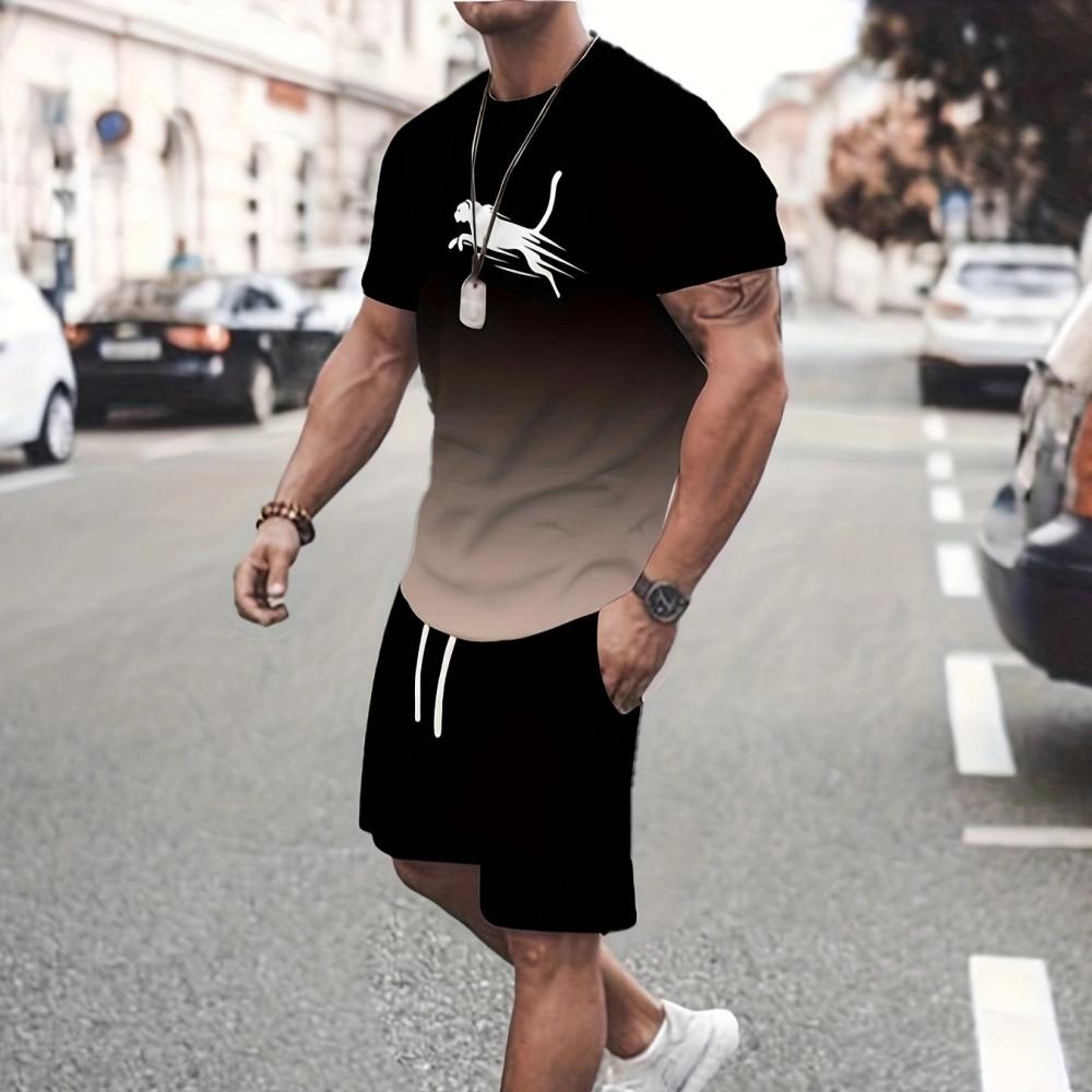 Pánské módní kraťasy s 3D digitálním potiskem, krátké rukávy, outdoorové, sportovní, letní, denní, ležérní, pánské tričko