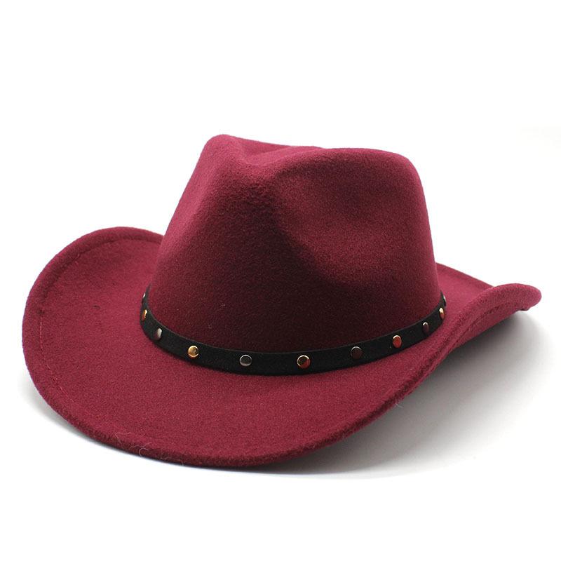 Punk Style Western Cowboy Top Hat Woolen Felt Hat Men'S And Women'S Jazz Hat British Style Bump Top Retro Top Hat