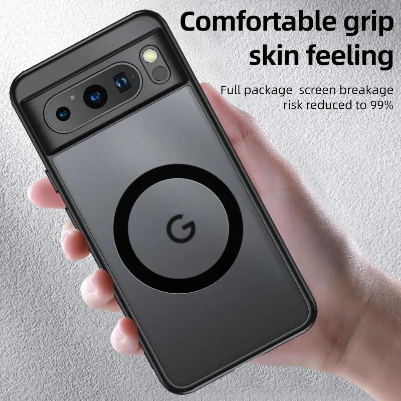 For Google Pixel 8 Pro 7 7A Magsafe Case Magnetic Wireless Charging Translucent Frosted Shockproof Acrylic Bumper Cover for Pixel 8Pro 7 Pro