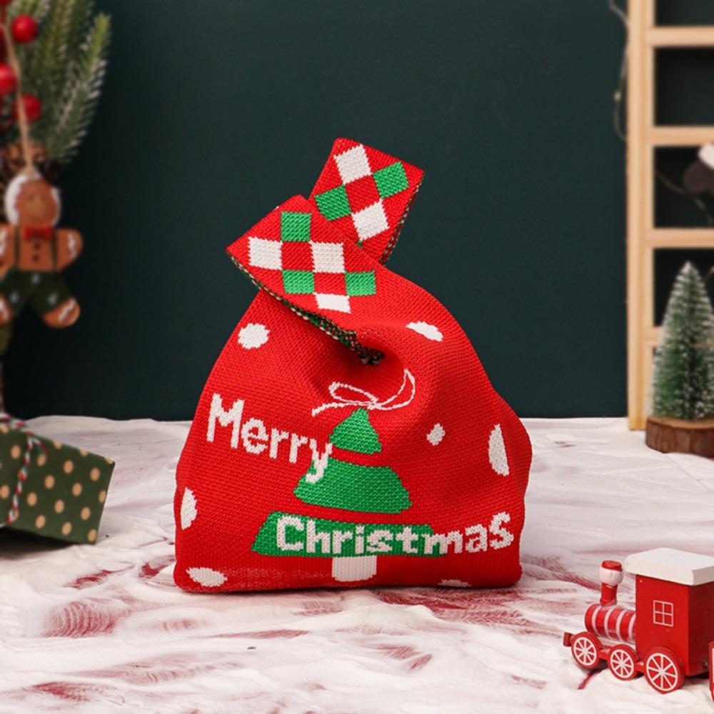Casual Christmas Knitted Handbag Handmade Knit Multifunction Christmas Tote Bag Reusable Party Gift Bag Cartoon Candy Bag