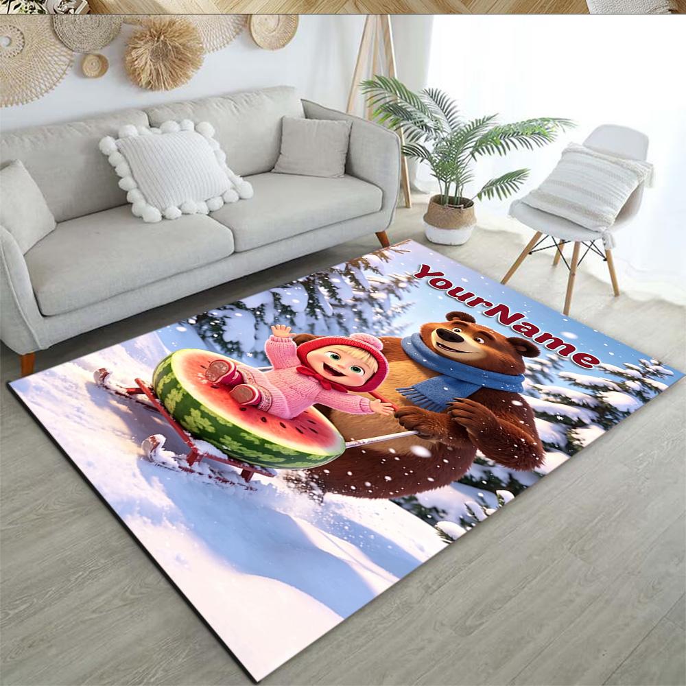 Masha Bear Customize Text Floor Mat Perfect for Outdoor Game Room Entryway Study room Anti-slip Rug Office home decor Spiritual Gift