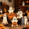 Charming Entrance Countertop Decor Halloween Cute Ghost Sign, Pumpkin Tombstone Wooden Plaque Rustic Spooky Party Centerpiece for Tiered Tray