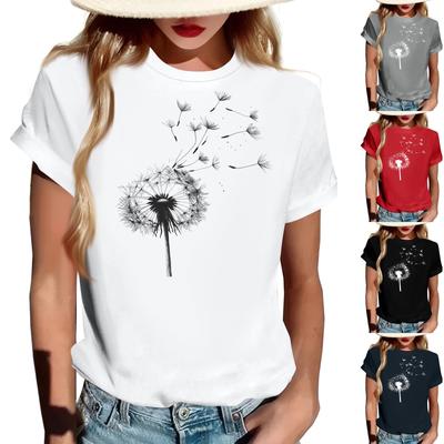 Women's Fashionable Round Neck Casual Retro Print Short Sleeved T-shirt Top