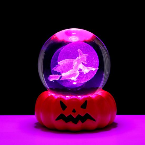 Halloween Crystal Ball Night Light for Kids 3D Pumpkin Crystal Ball LED Night Light with Resin Base Halloween Pumpkin Globes Lamp for Indoor Bedroom