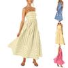 Women's Striped Back Blouse Long Sexy Spaghetti Straps Hollow Fringe Swing Dresses