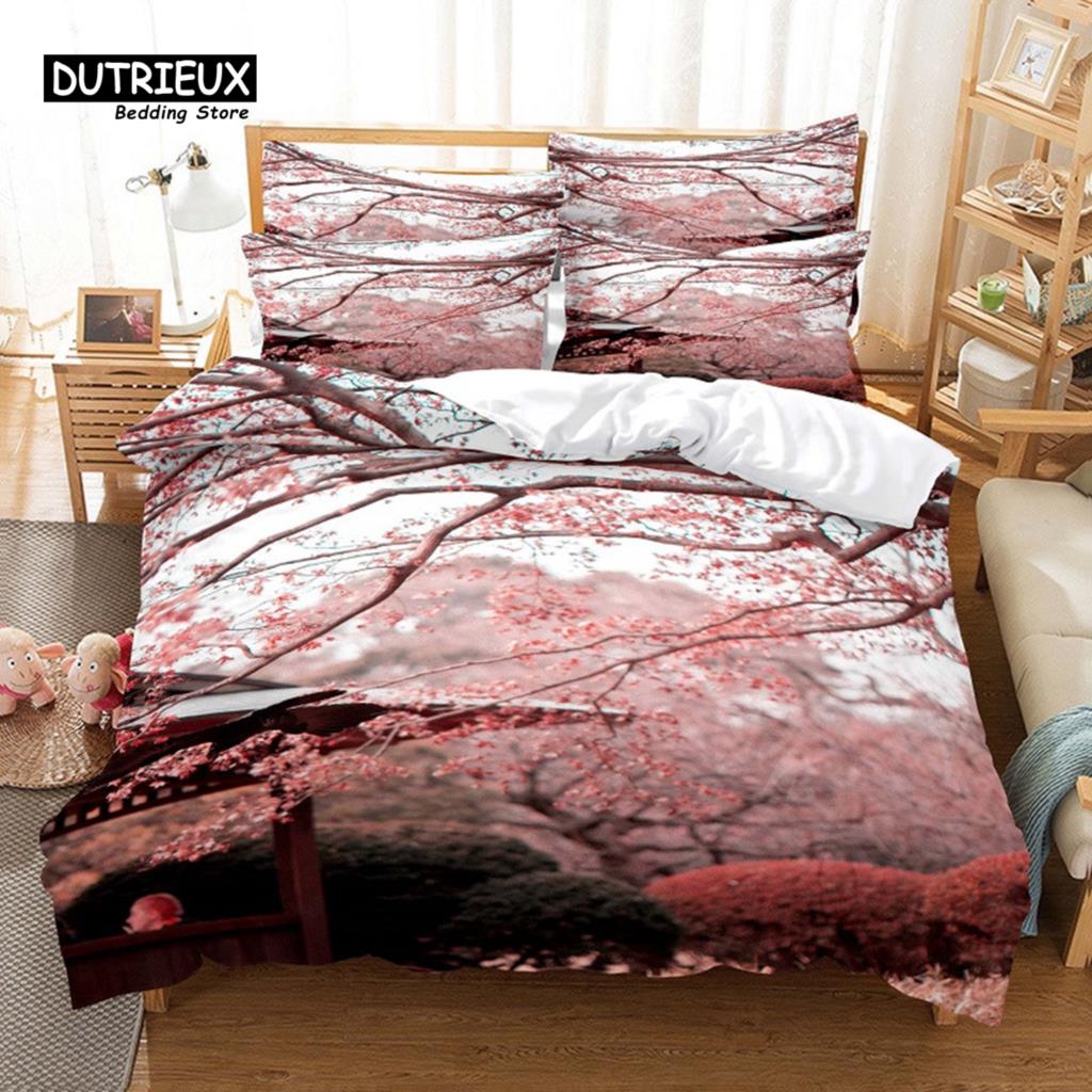 Beautiful Flower Bedding Set, 3Pc Flower Duvet Cover Set, Soft Comfortable Breathable Duvet Cover, For Bedroom Guest Room Decor