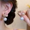 New Fashionable Versatile Crystal Petal Hanging Pearl Earrings Temperament Light Luxury High Sense Silver Needle Earrings