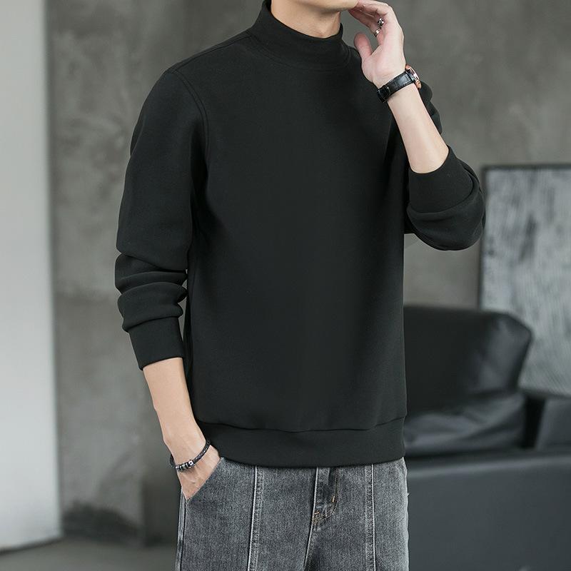 Samt-Basishemd mit Rundhalsausschnitt, langärmeliges Herren-T-Shirt mit dickem Samt, schmale Passform, mit Kapuze, einfarbiges Herbst- und Winteroberteil