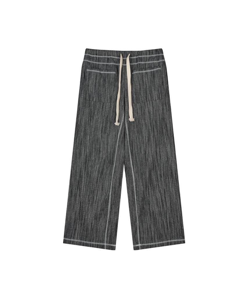 Guwolsibil Stripe Stitch Wide Pants Black