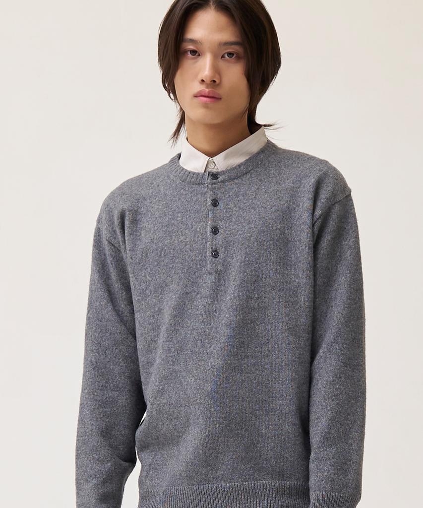 Akesi Marc Henley Neck Knit_Melange Grey