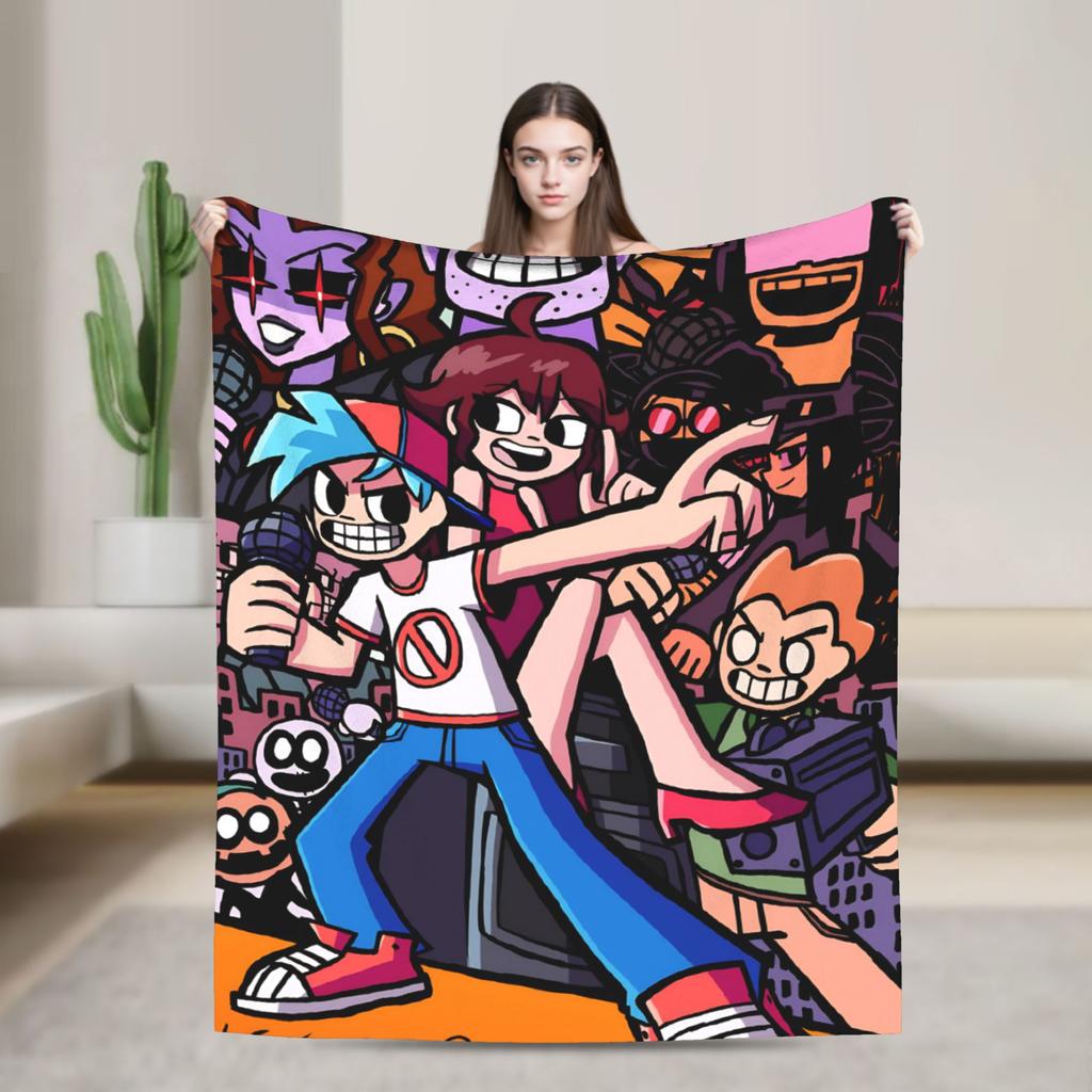 FNF Bad Time Trio Friday Night Funkin Blanket Picnic Flannel Throw Blanket For Couch Chair Warm Soft Design Quality Bedspread