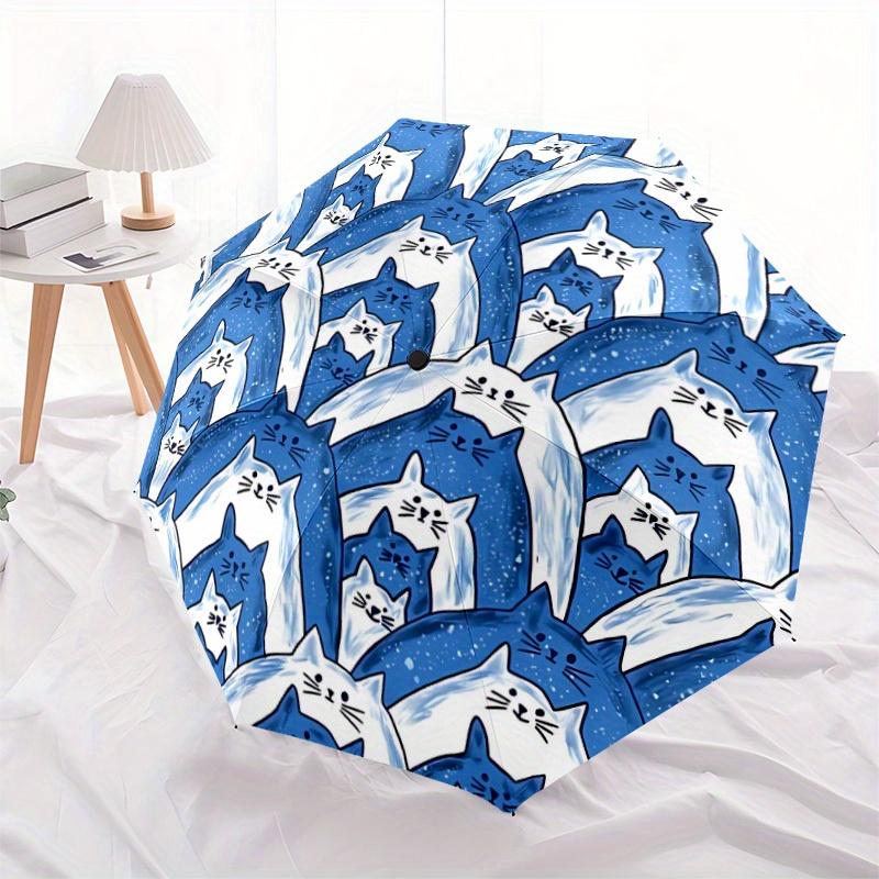 1pc Cat Pattern Automatic Open/close Folding Compact Umbrella, 8-Rib Sturdy Canopy, Lightweight Portable, Everyday Use, Gift,118