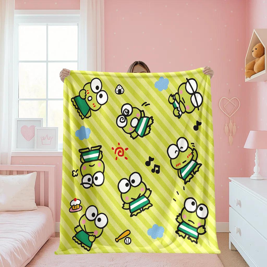 1pc Keroppi Frog Flannel Blanket 2D Single Print Cute Soft Cozy Warm Comfortable Bed Blanket Home Bedroom Living Room Kids Room