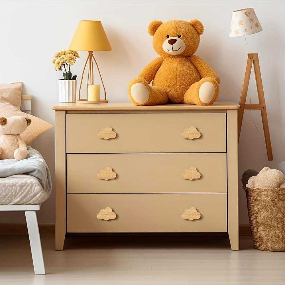4/8ks Bohémské knoflíky na komodu, Knoflíky na zásuvky z přírodního bukového dřeva, Dřevěné úchytky na komodu ve tvaru mraku se šrouby pro skříně, nábytek, zásuvky