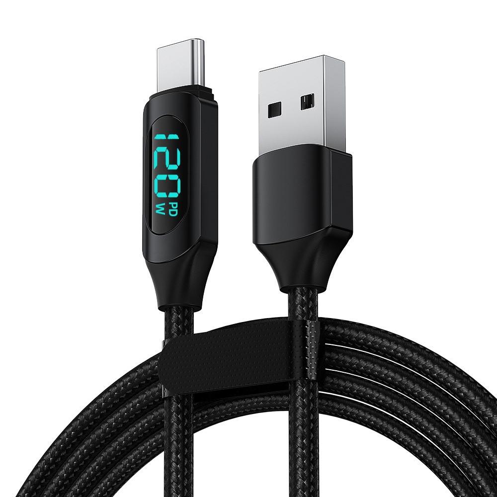 120W USB A To Type C LED Digital Display Fast Charging Data Cable Nylon Braided USB Charge Cord Type C To Type C PD 6A USB Cord