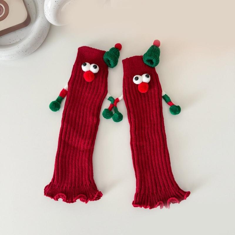 Christmas Funny 3D Santa Hat Magnetic Hand Holding Leg Warmers Socks Novelty Boot Covers Cuffs Holiday Gift for Women