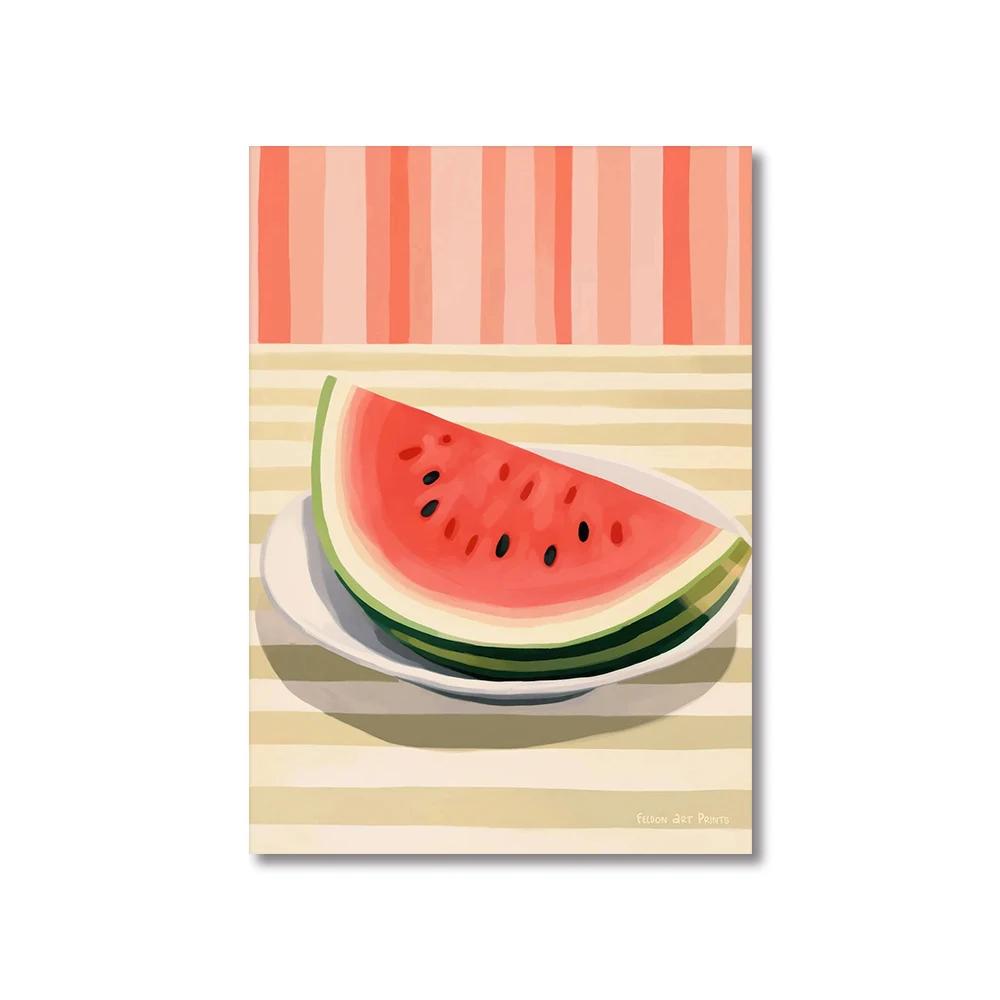 Stampe su Tela Astratte Moderne Frutta Colorato Massimalista Pesca Fragola Anguria Poster Arte da Parete per Soggiorno Decorazioni per la Casa