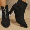 Flock Zip Decor Ankle Boots for Women Pointed Toe High Heeled Modern Boots Woman Autumn Plus Size Comfort Platform Casual Boots