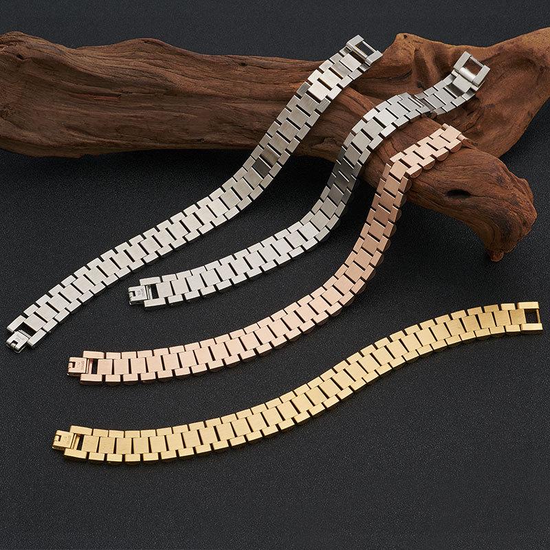 15mm Gouden Roestvrij Staal Heren Horlogeband Armband - Verstelbare Titanium Staal Sieraden