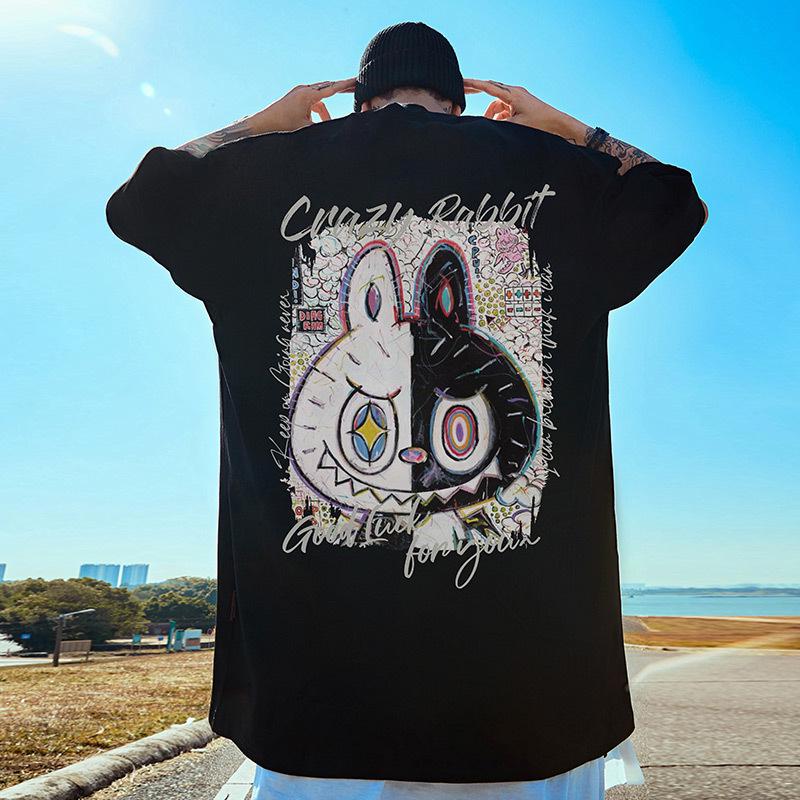 T-shirt Oversize in Puro Cotone M4 per Coppia Hip-Hop Street Dance - Manica Corta Trendy Stile Americano