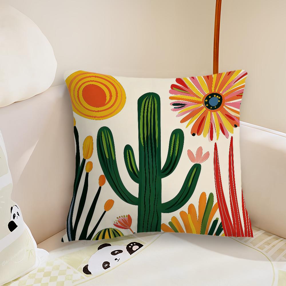 Bohemian Inspired Sunny Cushion Cover Pillow Case Plush Fabric Soft Double Sided Print Sofa Cushion Cover Throw Pillow Covers