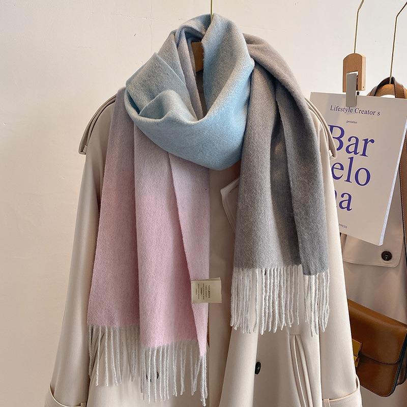 Farbverlauf reine Wolle Schal Damen High-End Geschenk Geschenk Winter Neu Warm Kaschmirschal