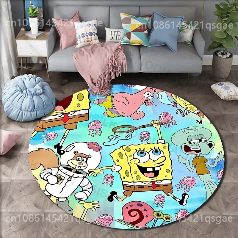 Cartoon SpongeBob SquarePants Print Round Carpet for Living Room Bedroom Table and Chair Sofa Home Decor Area Rug Luxury Gift