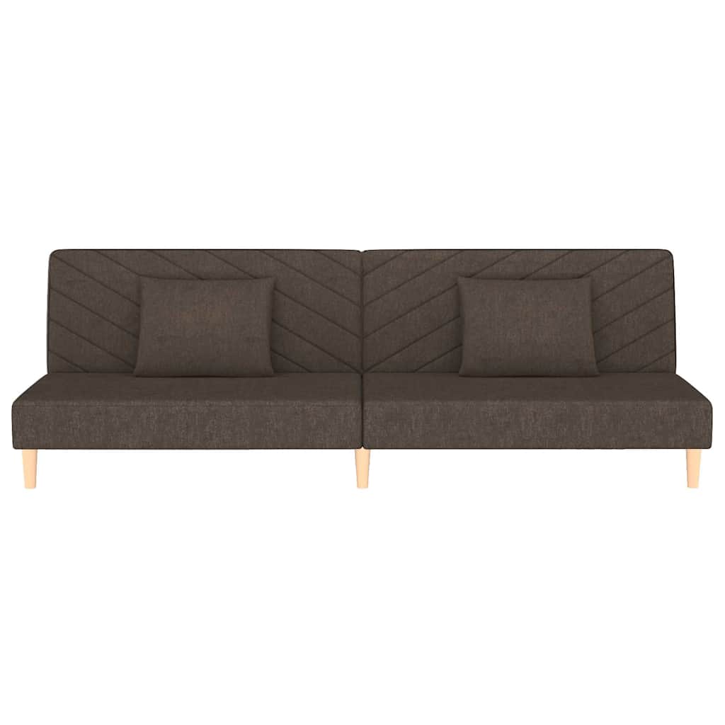 2 Seater Sofa Bed with 2 Pillows Brown Fabric