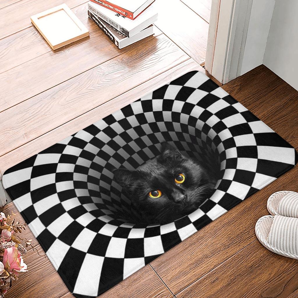 Realistischer 3D-Wolf, der aus zerrissenem Fußabtreter lugt, rutschfeste Badezimmer-Küchenmatte, Wohnzimmerboden, Eingangsbereich Teppich