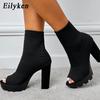 Fashion Eilyken Size 35-42 Breathable Round Hole Knitting Stretch Fabric Ankle Boots Sandals Fashion Peep Toe Thick Bottom Ladies Shoes