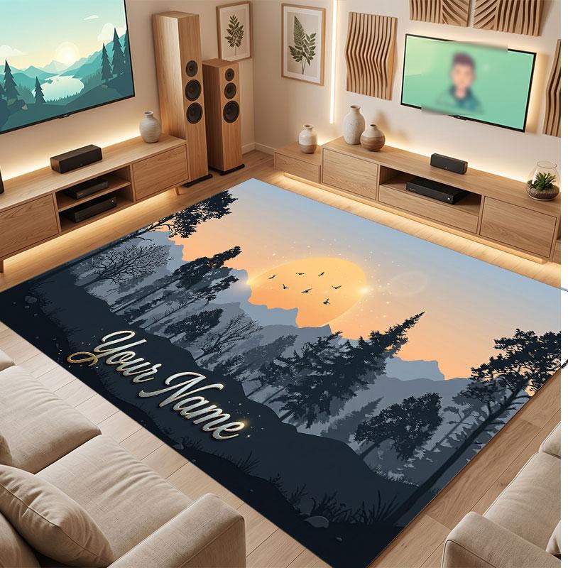 Mushroom Forest Theme Crystal Velvet Floor Rug Personalized Custom Name Text Warm Carpet Home Decoration