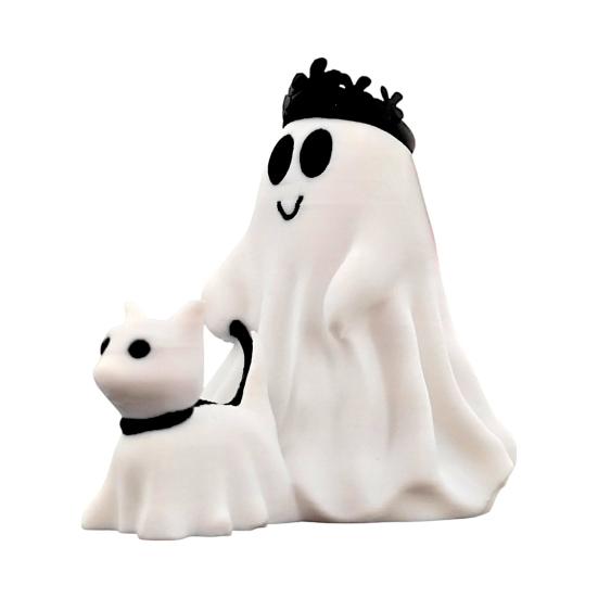 Halloween Geist Figur Weißer Geist mit Kürbis Katze Gruselig Harz Ornament Gravierte Halloween Dekoration