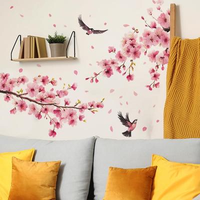 BEVCLOUD Cherry Blossom Pink Wall Sticker Modern Waterproof DIY Removable Japanese