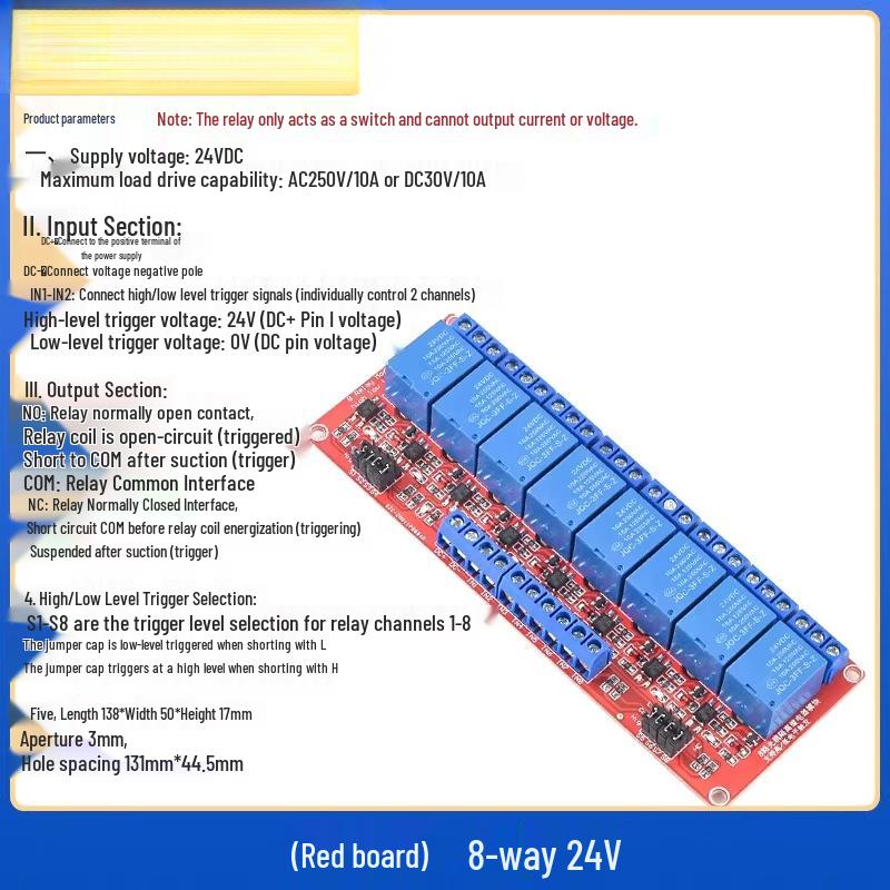 Module Relais 1/2/4/8 Canaux avec Isolation par Optocoupleur, Déclenchement Niveau Haut/Bas, Prend en Charge 3.3V, 5V, 12V, 24V