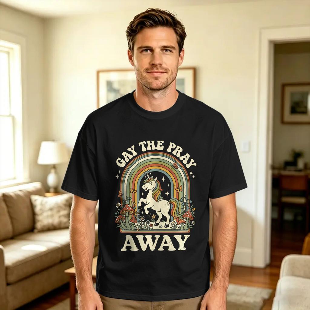 Gay The Pray Away Lustige Frosch Retro Pride LGBTQ Regenbogen T-Shirt Sommer 100% Baumwolle T-Shirts Für Unisex Benutzerdefiniertes T-Shirt Kurzarm