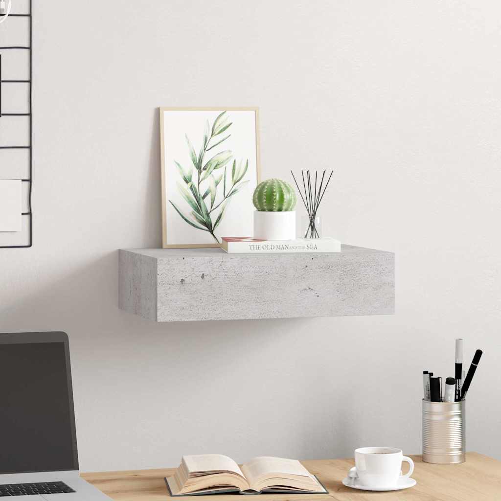 Vidaxl Wall Shelf With Drawer, Concrete Grey, 40X23.5X10 Cm, Mdf