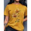 Women's Casual Crew Neck Flowers Plants T-Shirt Drawing Print Micro Elasticity Women Plus Size Short-sleeved T-Shirt