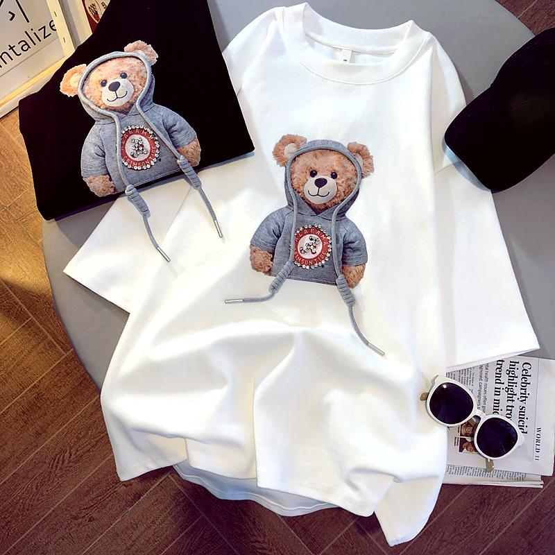 T-shirt Women Spring Summer Women's Casual Tees Cute Bear Print Loose Graphic Tops Korean Kawaii Girl Tshirt