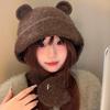 New Bear Knitted Hat Fashionable Lazy Style Cute Bear Ears Versatile Wool Ear Protector Headgear Autumn and Winter Hat Women