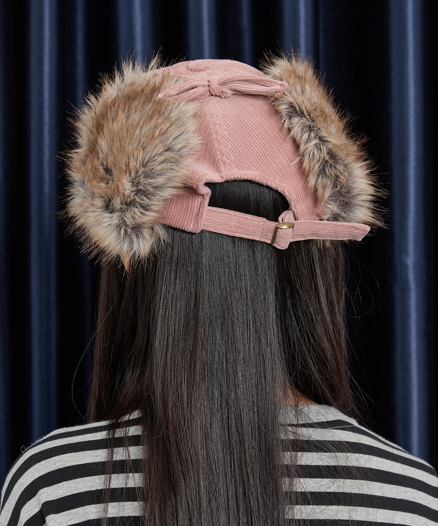 WAIKEI Corduroy Check Applique Trooper Cap Pink