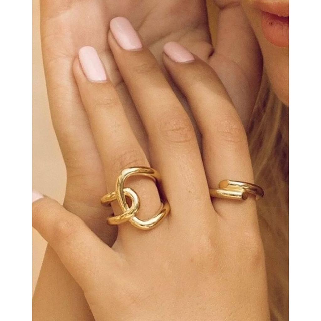 Yori New Stainless Steel Glossy Irregular Wrap Adjustable Open Ring Women Waterproof Fashion Jewelry Accessories