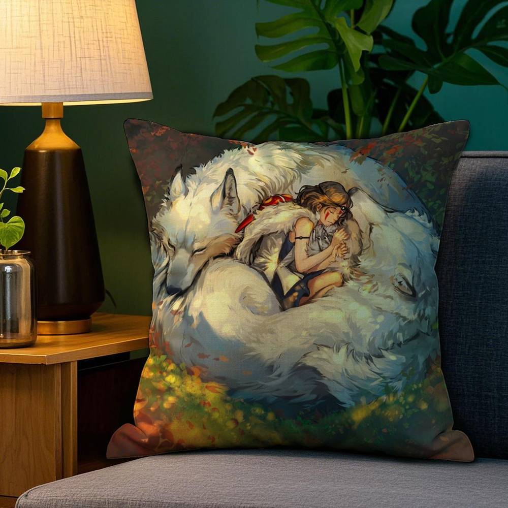 Pillow Case Plush Fabric Soft Double Sided Print PPrincesS MMononoke Sofa Cushion Cover Throw Pillow Covers