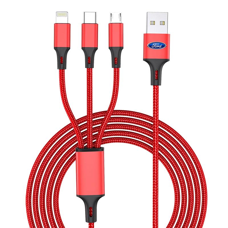 Car Emblem 3in1 TypeC Lightning Micro USB Fast Charging Cable For Ford Focus Mondeo MK1 MK2 MK4 MK3 Fiesta ST Line Kugo Transit Escape Fusion Explorer