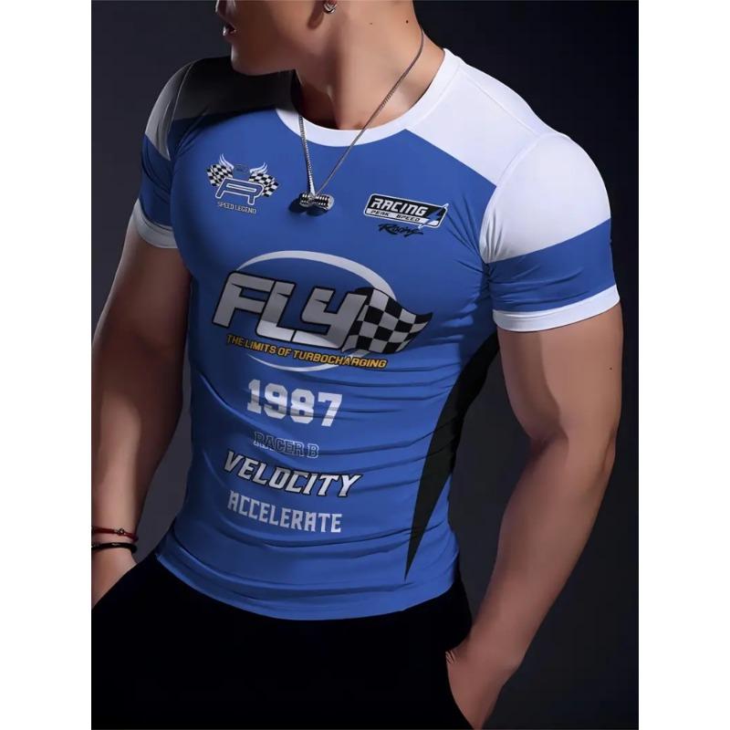 Men's Racing 3D Printed Round Neck Short Sleeve Top  Casual Loose Men's T-shirt Daily Sports Sweat Absorbent Short Sleeve