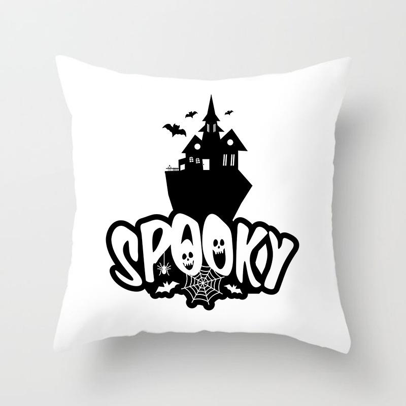 New Halloween Black And White Skull Pumpkin Printed Peach Leather Velvet Pillow Cover Sofa Office Cushion Cover