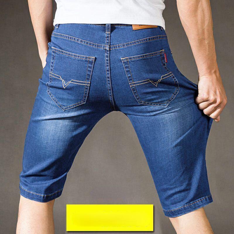 Ice Silk Denim Shorts Men's Summer Thin Section Loose Outside The Wear Five In The Trousers Seven Breeches Straight Tide