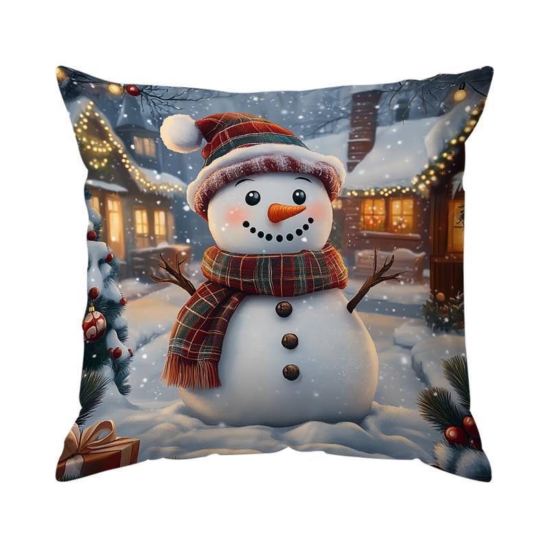 Short Plush Material Pillowcasehome Decor Christmas Scenes: Santa, Deer, Bird, Snowman Pattern Cushion Cover Suitable For Sofa B